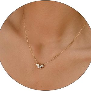 Art Deco Diamond Necklace for Women. Fine Metals Leaf Pendant Necklace, Multi-Layered CZ Necklace, Simple Choker for Women Fashion Jewelry Gift