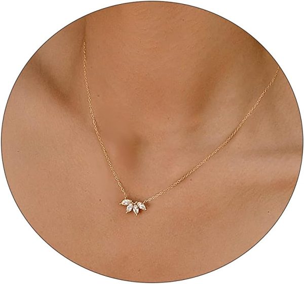 Art Deco Diamond Necklace for Women. Fine Metals Leaf Pendant Necklace, Multi-Layered CZ Necklace, Simple Choker for Women Fashion Jewelry Gift