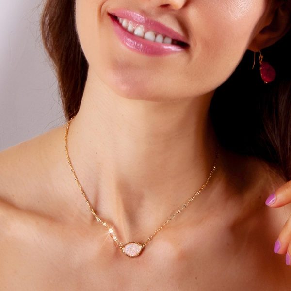 Art Deco Necklace Crystal Pendant Necklace for Women with Sparkling Oval Stone - Gold, Silver or Rose Gold Chain - 图片 8