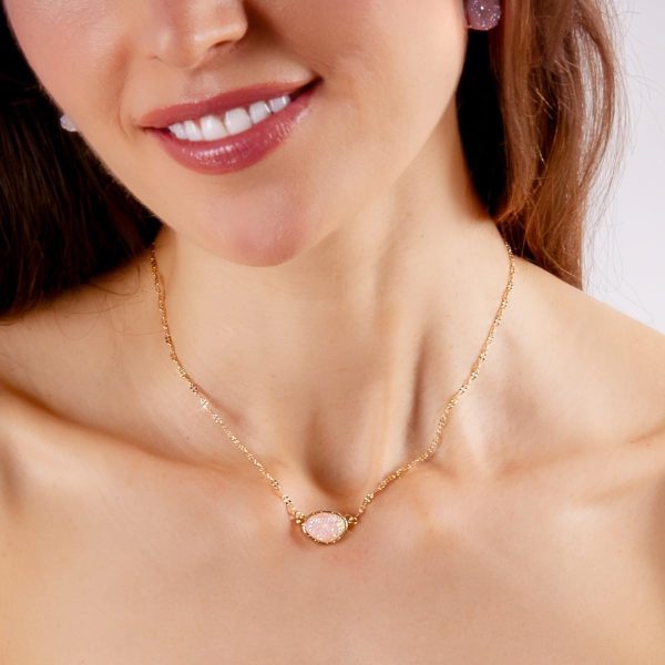 Art Deco Necklace Crystal Pendant Necklace for Women with Sparkling Oval Stone - Gold, Silver or Rose Gold Chain - 图片 2