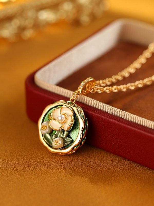 Vintage Art Deco Necklace Van Gogh Flowers Green Oil Painting Style Women's Pendant Necklace - 图片 3