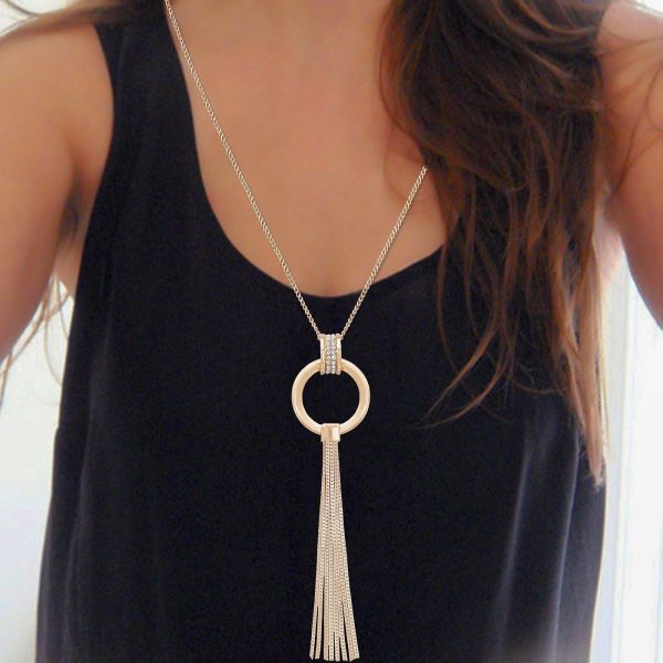 Y-Shaped Lariat Necklace Long Chain Tassel Round Pendant Necklace - 图片 2