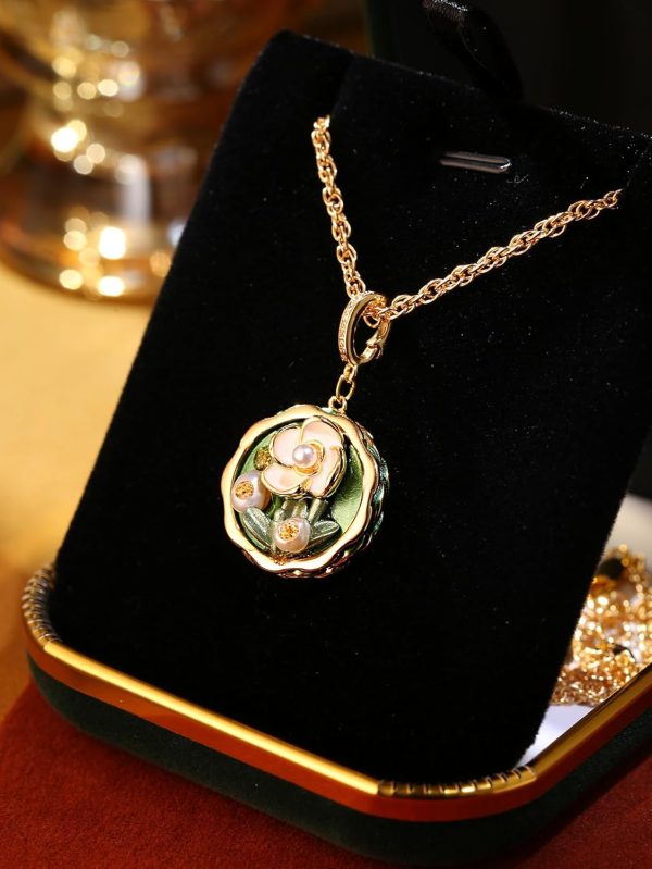 Vintage Art Deco Necklace Van Gogh Flowers Green Oil Painting Style Women's Pendant Necklace - 图片 2