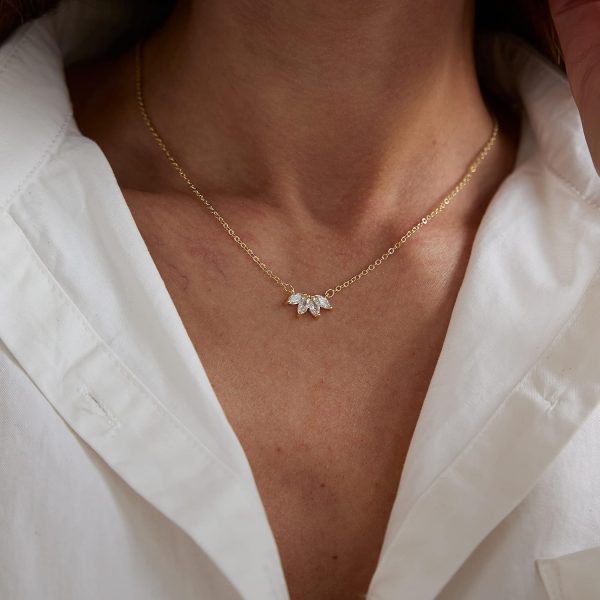Art Deco Diamond Necklace for Women. Fine Metals Leaf Pendant Necklace, Multi-Layered CZ Necklace, Simple Choker for Women Fashion Jewelry Gift - 图片 6