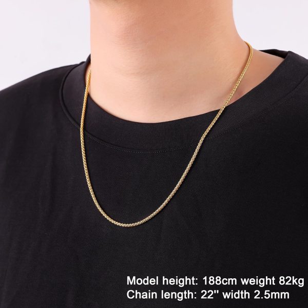 Metal necklace. 2/2.5/3/4/5mm gold stainless steel necklace, suitable for men and women, 16-28 inches. Father's Day gift for dad - 图片 2