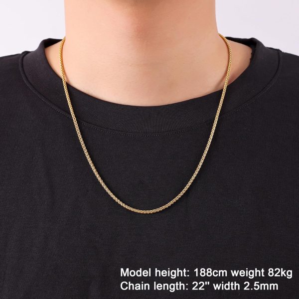 Metal necklace. 2/2.5/3/4/5mm gold stainless steel necklace, suitable for men and women, 16-28 inches. Father's Day gift for dad - 图片 4